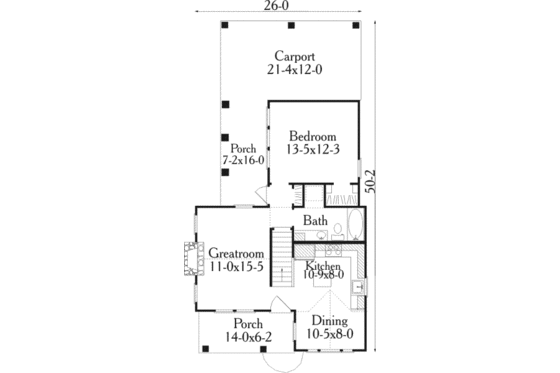 Floor Plan - Main Floor for Cottage House Plan #406-215 - 1 bed, 1 bath