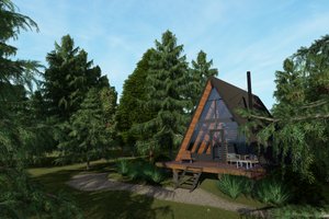 Exterior - Front Elevation 3 for Cabin House Plan #549-30 - 1 bed, 1 bath