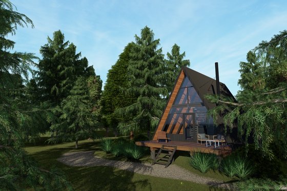 Exterior - Front Elevation 3 for Cabin House Plan #549-30 - 1 bed, 1 bath