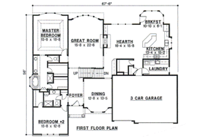 Floor Plan - Main Floor for Traditional House Plan #67-102 - 4 bed, 3 bath