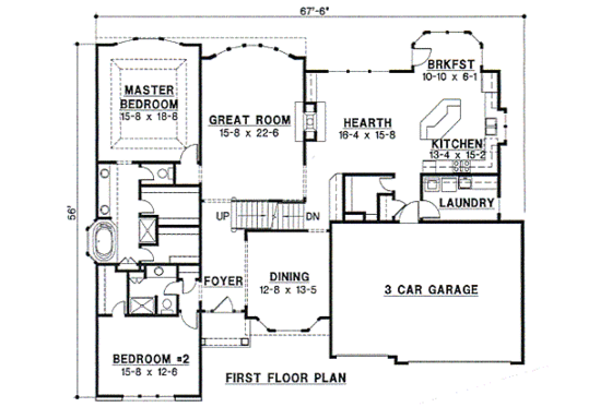 Floor Plan - Main Floor for Traditional House Plan #67-102 - 4 bed, 3 bath