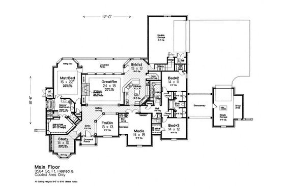 Floor Plan - Main Floor for European House Plan #310-1305 - 3 bed, 2.5 bath