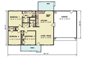 Floor Plan - Main Floor for Ranch House Plan #54-602 - 3 bed, 2 bath