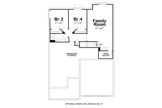 Floor Plan - Lower Floor for Cottage House Plan #20-2413 - 4 bed, 3 bath