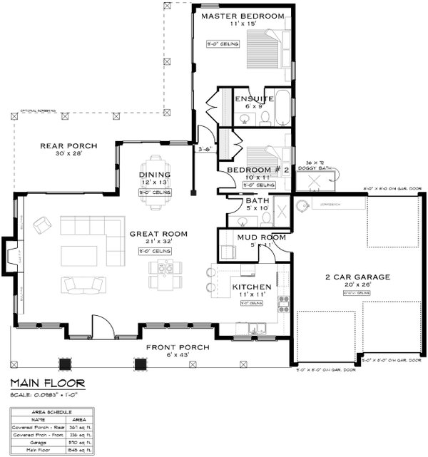 Farmhouse Floor Plan - Main Floor Plan #1101-1