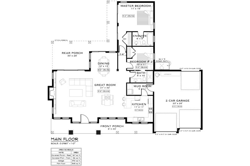 Dream House Plan - Floor Plan - Main Floor for Farmhouse House Plan #1101-1 - 2 bed, 2 bath