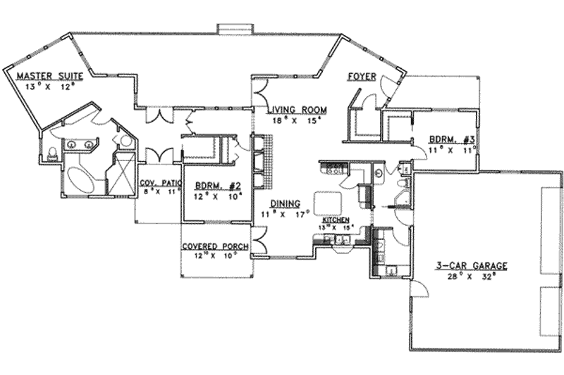 Home Plan - Floor Plan - Main Floor for Traditional House Plan #117-358 - 3 bed, 2 bath