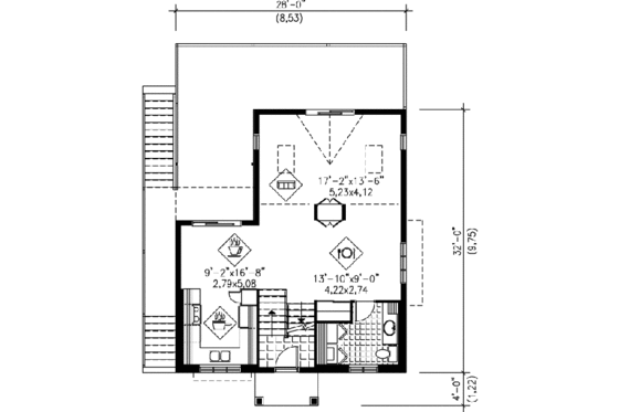 Floor Plan - Main Floor for Contemporary House Plan #25-3043 - 4 bed, 3 bath