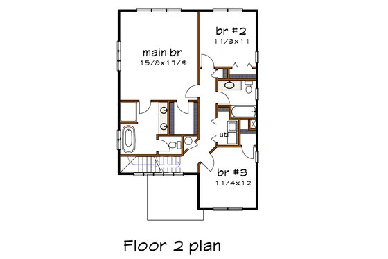 Floor Plan - Upper Floor for Modern House Plan #79-351 - 3 bed, 2.5 bath