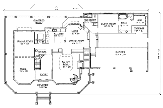 Floor Plan - Main Floor for Victorian House Plan #5-228 - 5 bed, 3.5 bath