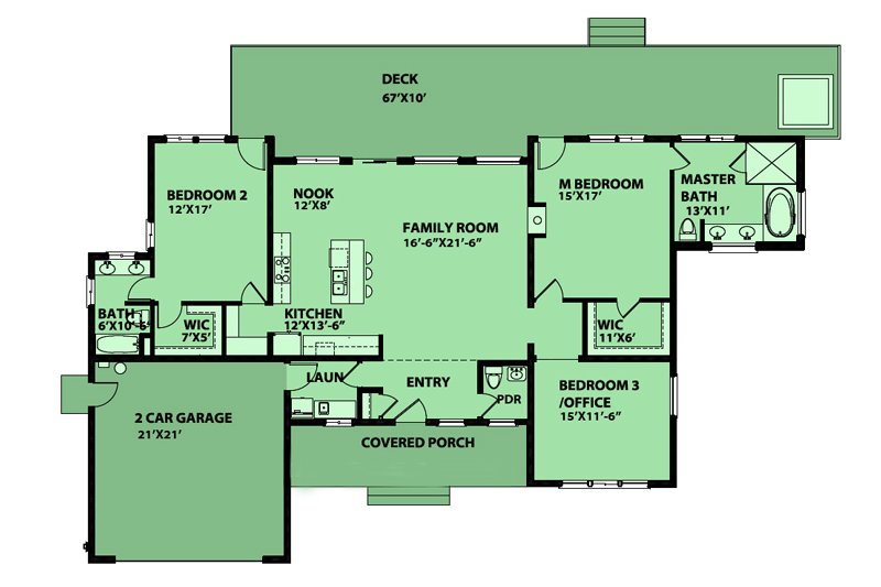 House Design - Floor Plan - Main Floor for Modern House Plan #515-2 - 3 bed, 2.5 bath