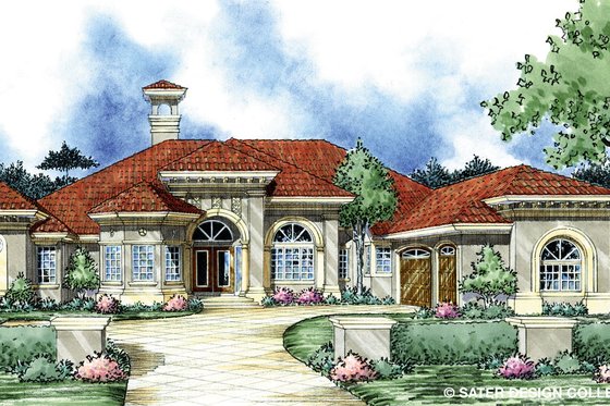 Exterior - Front Elevation 3 for Mediterranean House Plan #930-301 - 4 bed, 3.5 bath