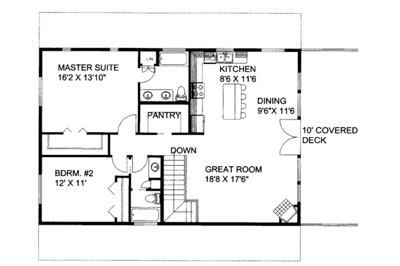 Home Plan - Floor Plan - Main Floor for Traditional House Plan #117-714 - 2 bed, 3 bath