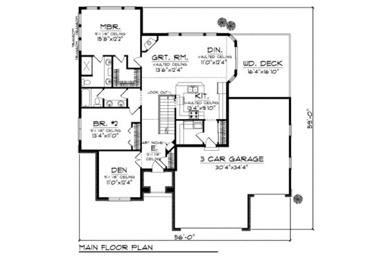 Floor Plan - Main Floor for European House Plan #70-943 - 2 bed, 1.5 bath