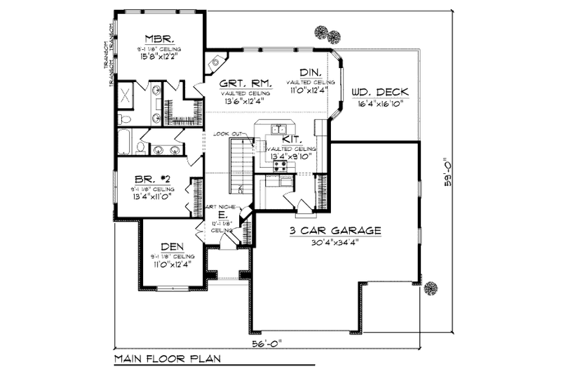 Home Plan - Floor Plan - Main Floor for European House Plan #70-943 - 2 bed, 1.5 bath