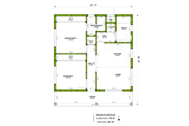 House Blueprint - Floor Plan - Main Floor for Beach House Plan #1106-63 - 2 bed, 2 bath