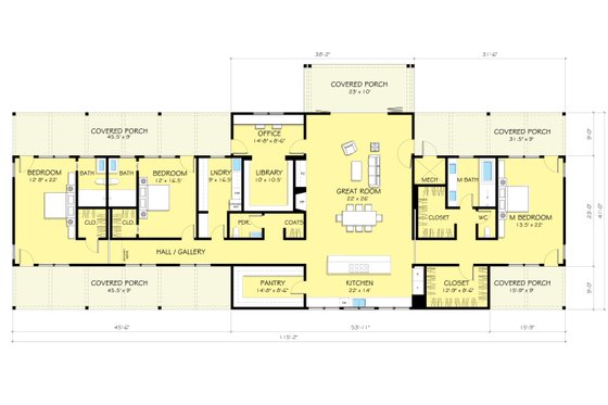 Floor Plan - Main Floor for Ranch House Plan #888-9 - 3 bed, 3.5 bath