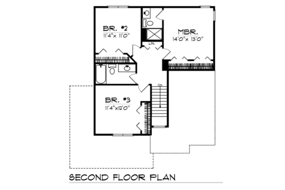 Floor Plan - Upper Floor for Traditional House Plan #70-152 - 3 bed, 2.5 bath