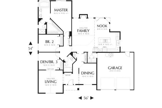 Floor Plan - Main Floor for Ranch House Plan #48-589 - 3 bed, 2 bath