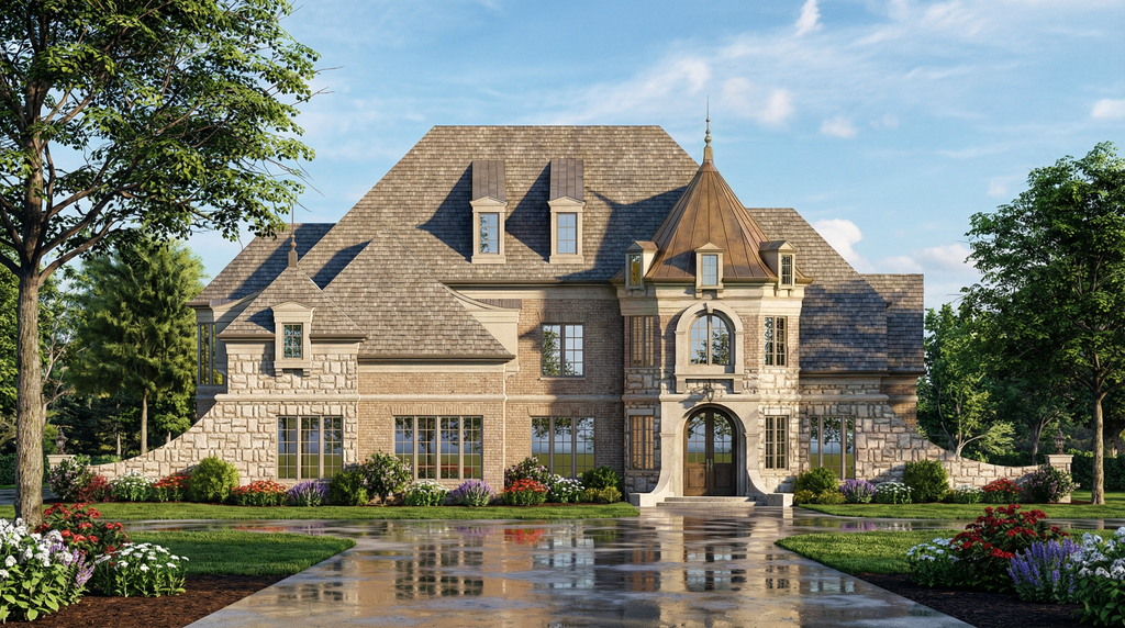 Exterior - Front Elevation 2 for European House Plan #119-359 - 4 bed, 4.5 bath