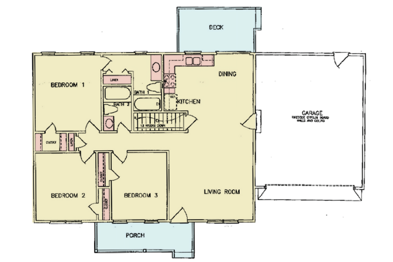 Dream House Plan - Floor Plan - Main Floor 1 for Ranch House Plan #54-602 - 3 bed, 2 bath