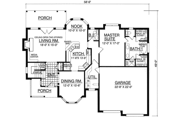 Floor Plan - Main Floor for Traditional House Plan #40-341 - 4 bed, 2.5 bath