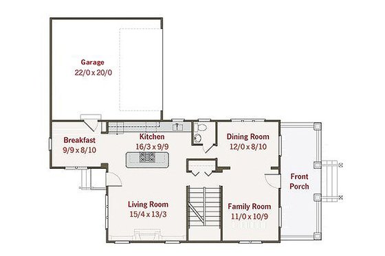 Craftsman style house plan, main level floor plan