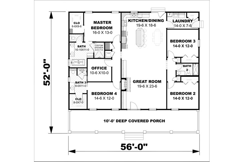 House Plan Design - Floor Plan - Main Floor 1 for Traditional House Plan #44-253 - 4 bed, 3 bath
