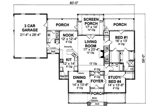 Floor Plan - Main Floor for Traditional House Plan #20-1827 - 3 bed, 3 bath