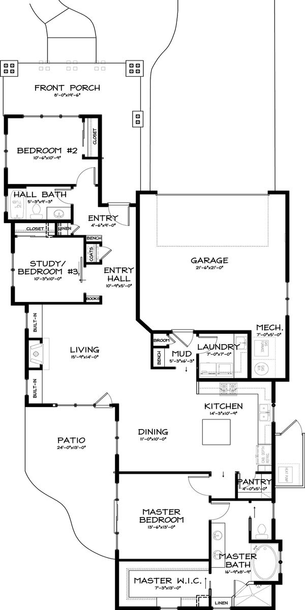 House Design - Craftsman Floor Plan - Main Floor Plan #895-21