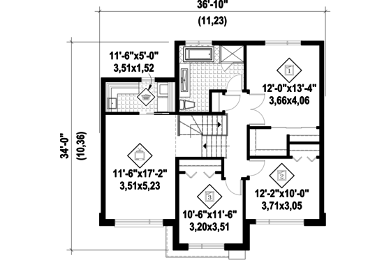 Floor Plan - Upper Floor for Contemporary House Plan #25-4498 - 3 bed, 1 bath