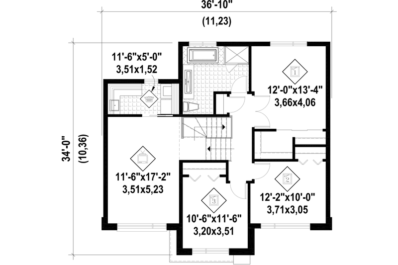 Architectural House Design - Floor Plan - Upper Floor for Contemporary House Plan #25-4498 - 3 bed, 1 bath