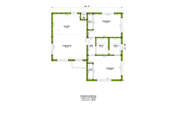 Floor Plan - Main Floor for Traditional House Plan #1106-156 - 2 bed, 2 bath