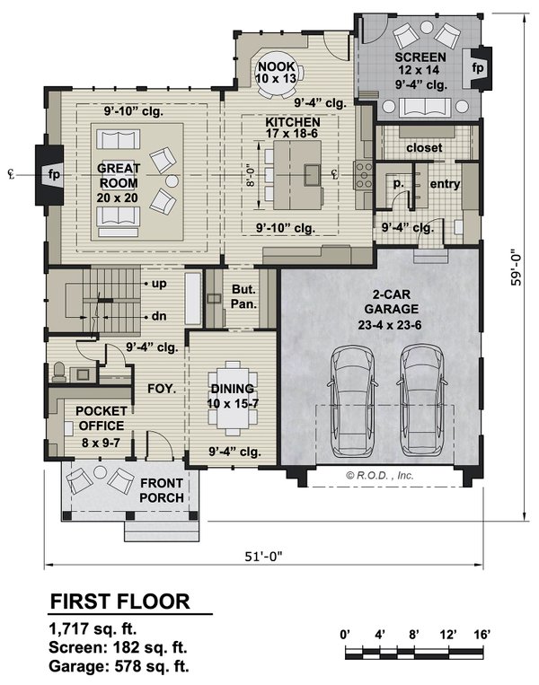 House Plan Design - Floor Plan - Main Floor for Farmhouse House Plan #51-1566 - 4 bed, 3.5 bath