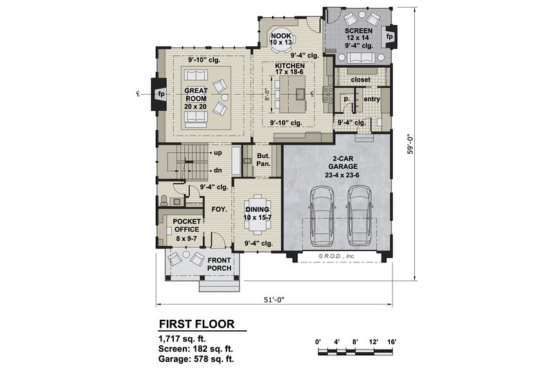 House Plan Design - Floor Plan - Main Floor for Farmhouse House Plan #51-1566 - 4 bed, 3.5 bath