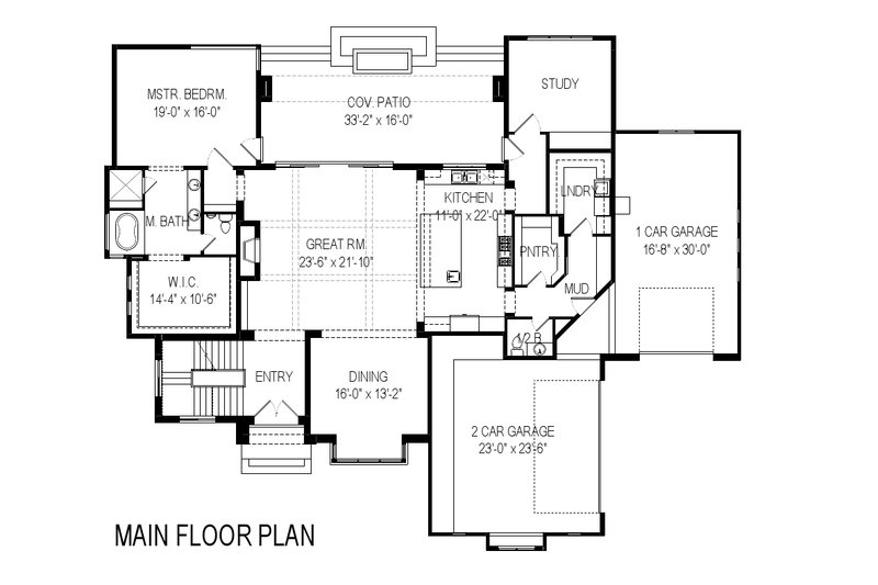 House Blueprint - Floor Plan - Main Floor for Contemporary House Plan #920-72 - 6 bed, 5.5 bath