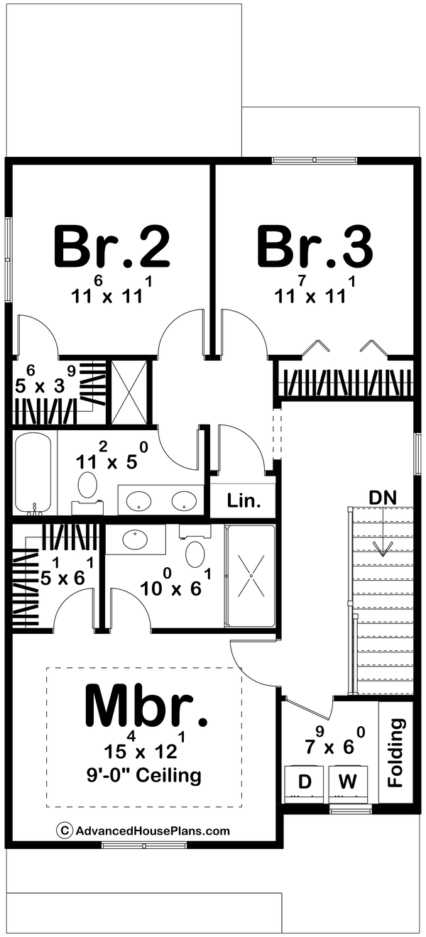 House Blueprint - Traditional Floor Plan - Upper Floor Plan #455-365