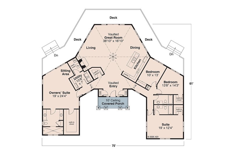 Architectural House Design - Floor Plan - Main Floor for Beach House Plan #124-1422 - 4 bed, 3 bath