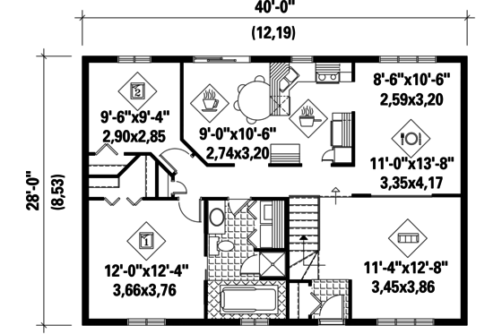 Floor Plan - Main Floor for Country House Plan #25-4812 - 2 bed, 1 bath