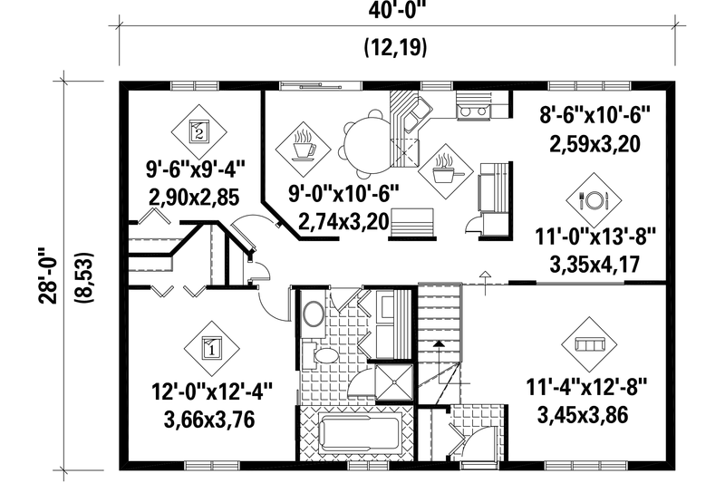 Dream House Plan - Floor Plan - Main Floor for Country House Plan #25-4812 - 2 bed, 1 bath