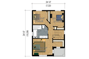 Floor Plan - Upper Floor 1 for Contemporary House Plan #25-4429 - 3 bed, 1 bath