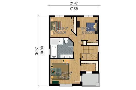 Floor Plan - Upper Floor 1 for Contemporary House Plan #25-4429 - 3 bed, 1 bath