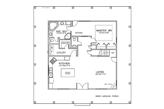Floor Plan - Main Floor for Southern House Plan #8-157 - 3 bed, 3.5 bath