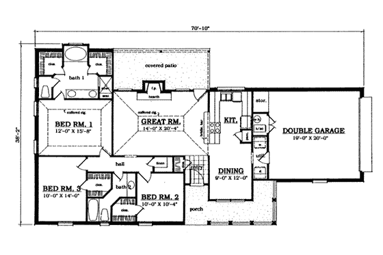 Floor Plan - Main Floor for Ranch House Plan #42-108 - 3 bed, 2 bath