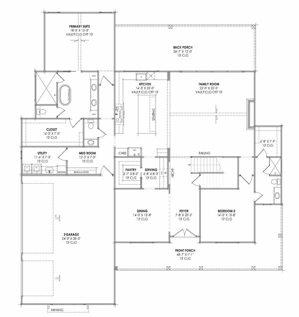 House Design - Floor Plan - Main Floor for Farmhouse House Plan #1096-201 - 4 bed, 4 bath