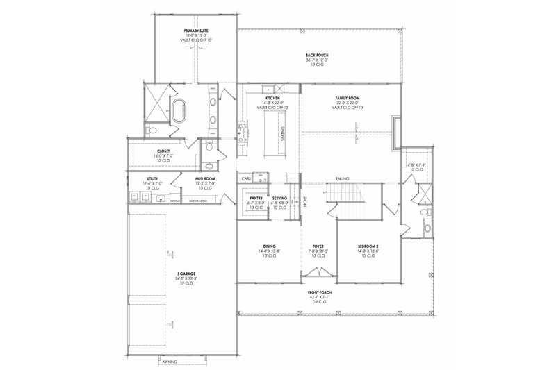 House Design - Floor Plan - Main Floor for Farmhouse House Plan #1096-201 - 4 bed, 4 bath