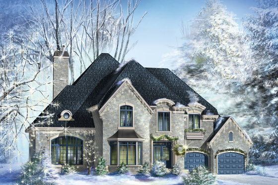Exterior - Front Elevation for European House Plan #25-4476 - 4 bed, 2 bath