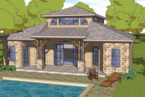 Exterior - Front Elevation for Craftsman House Plan #8-223 - 1 bed, 2 bath