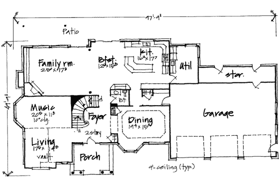 Floor Plan - Main Floor for Traditional House Plan #308-163 - 4 bed, 2.5 bath
