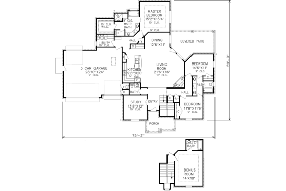 Floor Plan - Main Floor for Traditional House Plan #65-519 - 3 bed, 3.5 bath